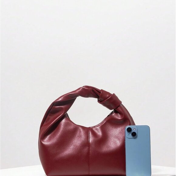 Women's PU Leather Ruched Satchel Mini Handbag Top Handle Purse - Picture 3 of 6